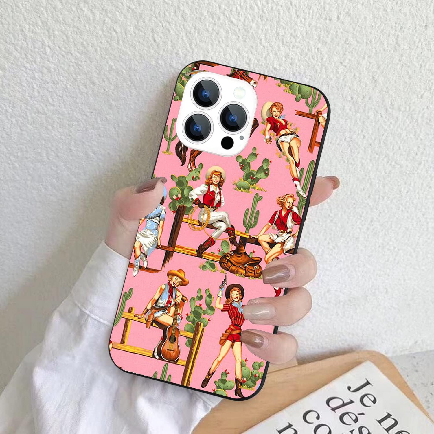 Funda compatible con iPhone 13 Pro Max, diseño de cactus del suroeste del oeste, retro, rosa, pinup, para iPhone para niñas y mujeres, bonita funda