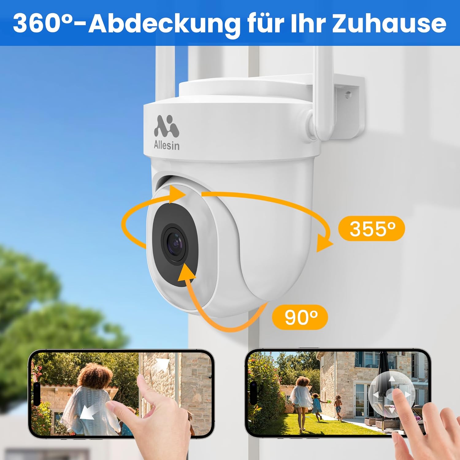 Allesin Cámara de seguridad de 4MP para exteriores, cámaras de visión panorámica de 360 para seguridad en el hogar con 14 LED Spotlight visión