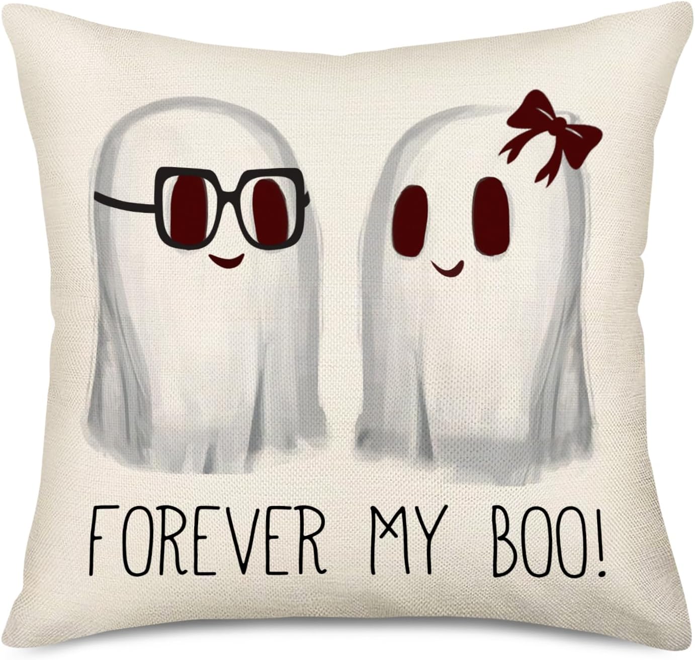 Easternproject Forever My Boo – Fundas de almohada de 18 x 18 pulgadas, diseño de fantasma, Halloween, granja, color blanco, fundas de almohada