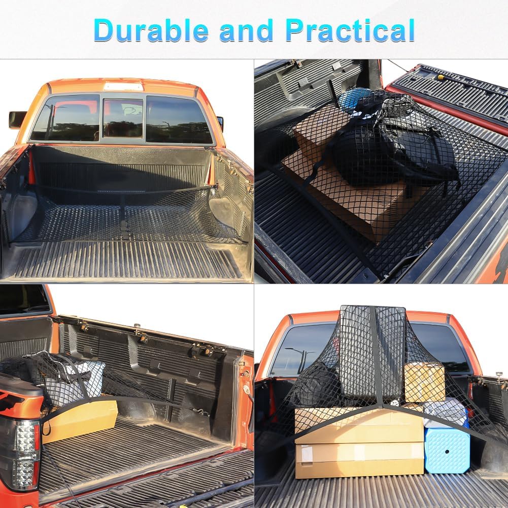 Red de carga elástica para camas de camioneta, organizador de malla de carga para caja de camión, red de carga de malla estilo maletero con 8