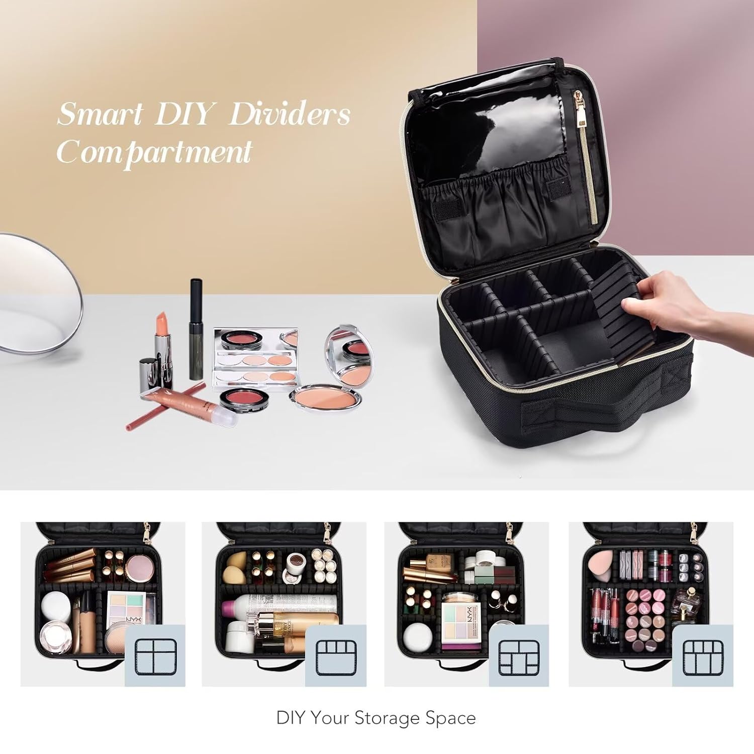 Stagiant Bolsa de maquillaje de viaje, bolsa de maquillaje para mujer, bolsa grande de cuero para cosméticos, bolsa de aseo de viaje para niñas,