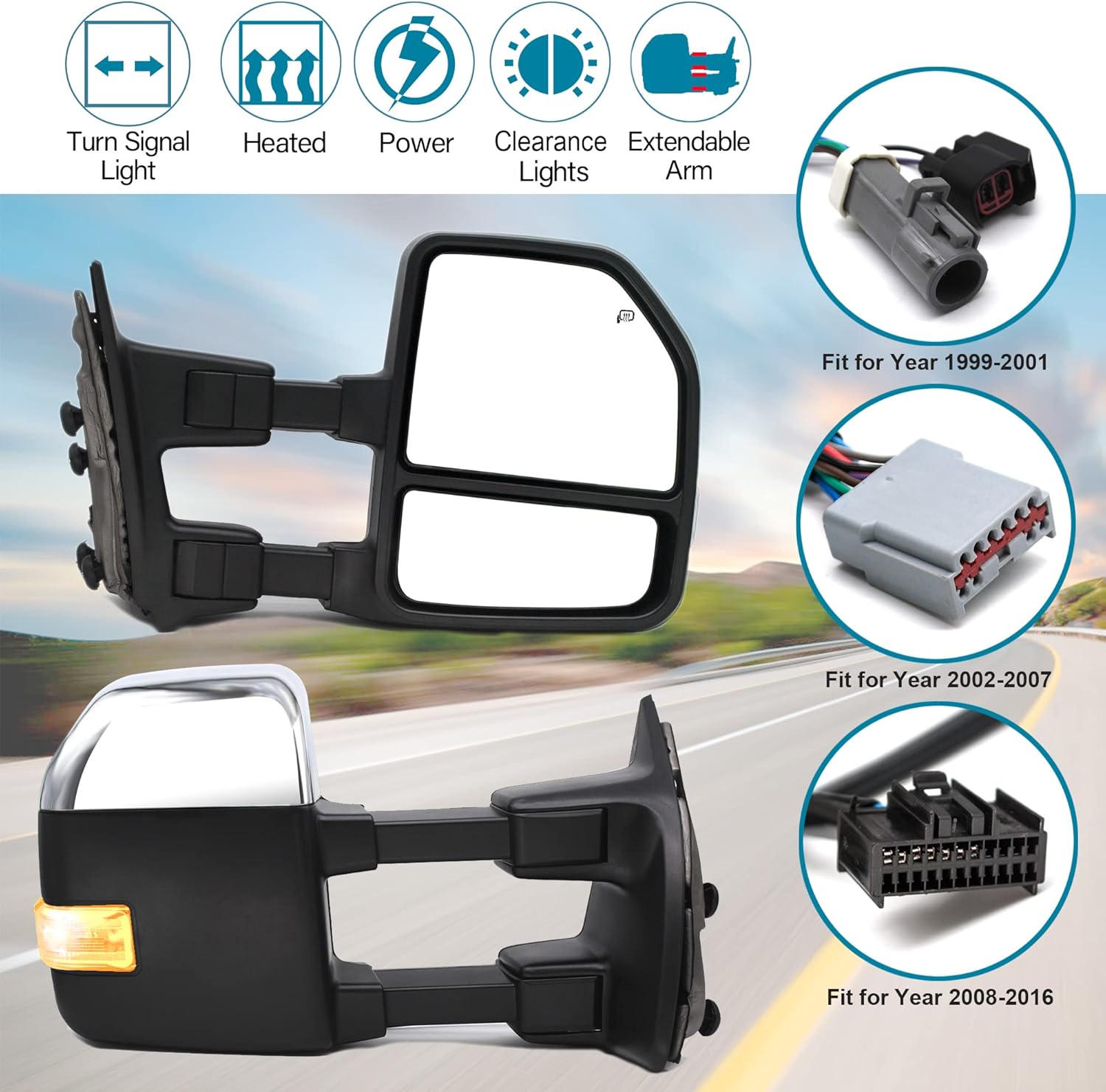 NEW Towing Mirrors fit for 1999-2016 Ford F250 F350 F450 F550 Super Duty Pickup Side Tow Mirrors Heated Power Glass Adjustment Turn Signal LED