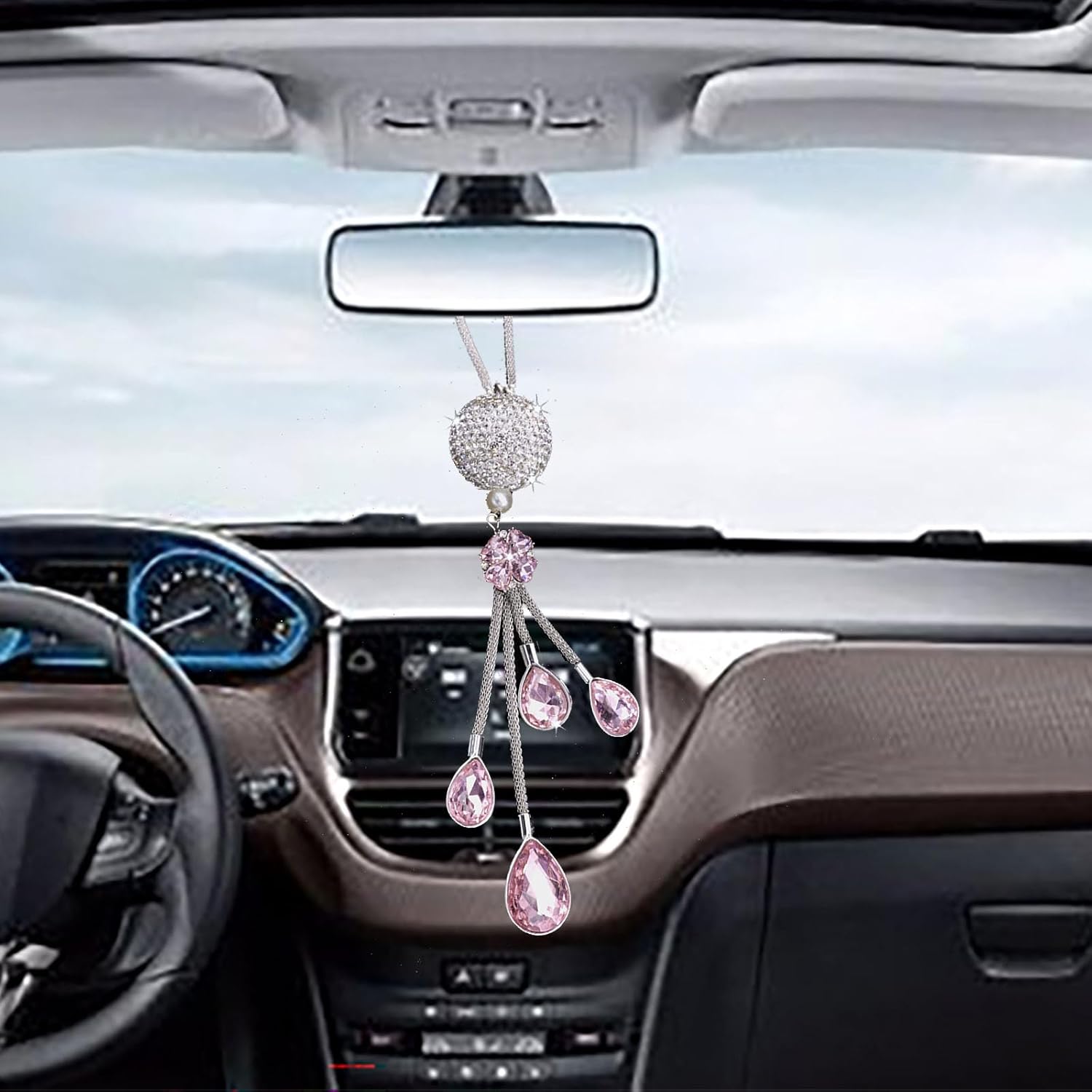 1 colgante de cristal para espejo retrovisor de automóvil, accesorios de espejo retrovisor para automóvil, dije de bola de cristal, bonita