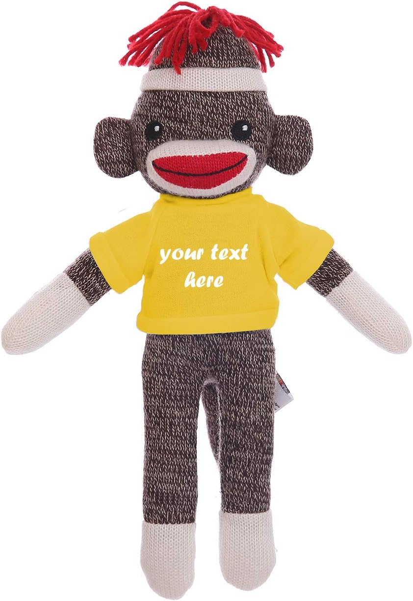 Plushland Lindo mono marrón de 8 pulgadas, regalo personalizado de animal de peluche, texto personalizado en la camisa, gran regalo para el día de