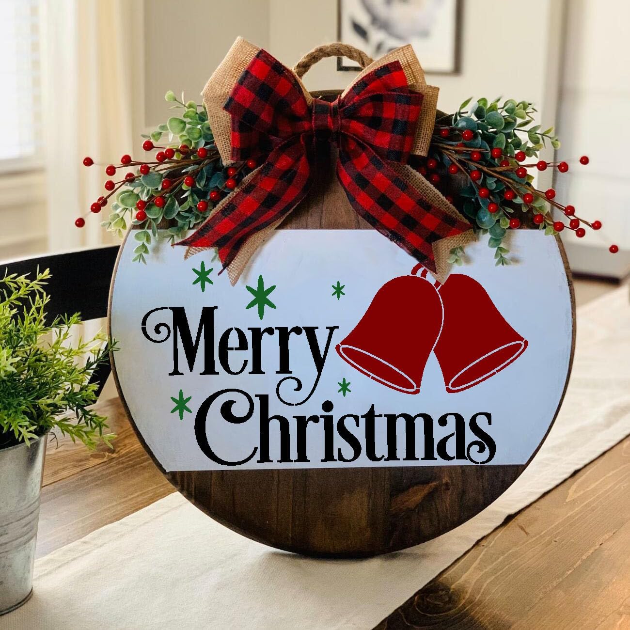 Plantilla navideña para pintar sobre madera, plantillas redondas de Navidad de 12 pulgadas, plantillas navideñas para decoración de puertas de porche