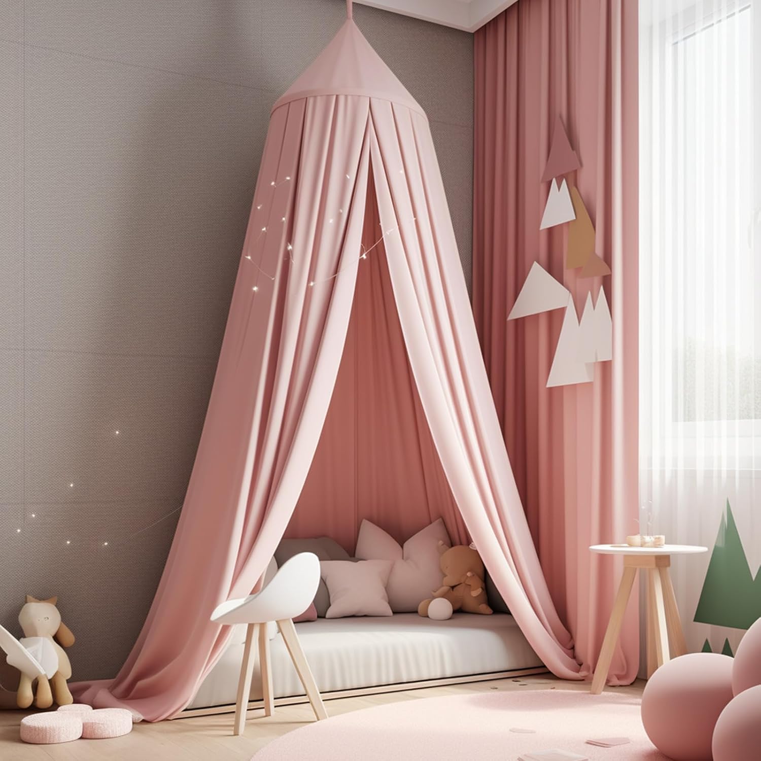 Toldo rosa, decoración de dormitorio de princesa, toldo para habitación de niñas, decoración de habitación para niñas, toldo para cama, toldo suave