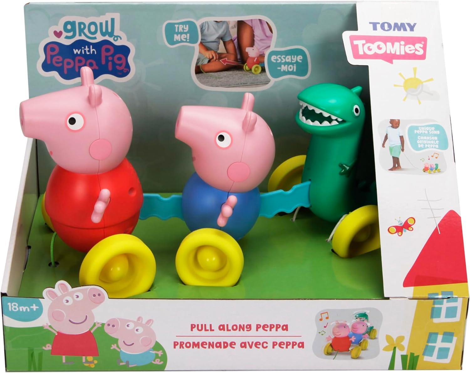 TOMY Toomies Peppa Pig Pull Along Toy – Peppa Pig Juguetes con música y ruedas – Juguetes de empuje para bebés y niños pequeños con acción de