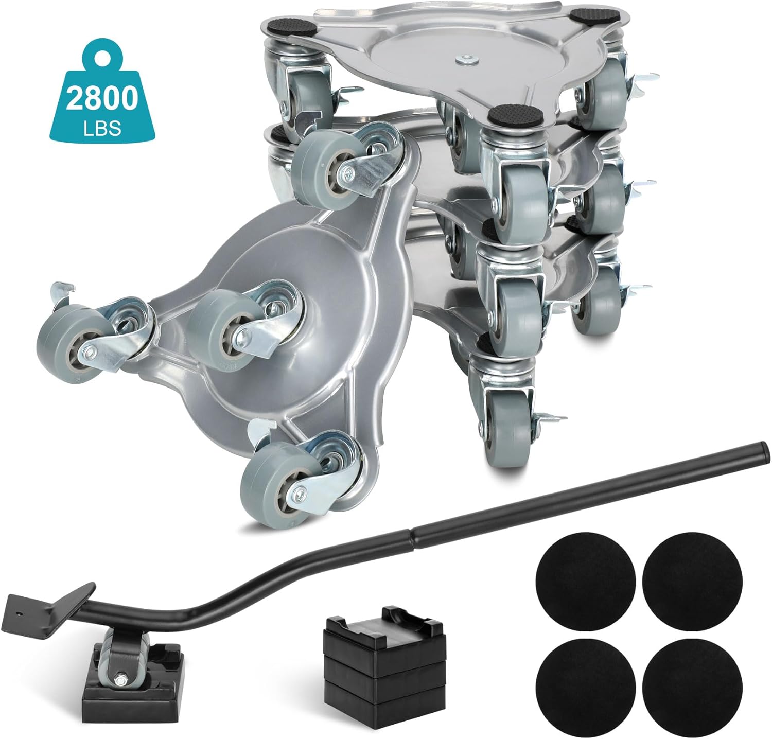 Paquete de 4 mudanzas de muebles, carrito de mudanza con 4 ruedas, ruedas de rotación de 360, estructura de trípode de acero, 3 ruedas con frenos