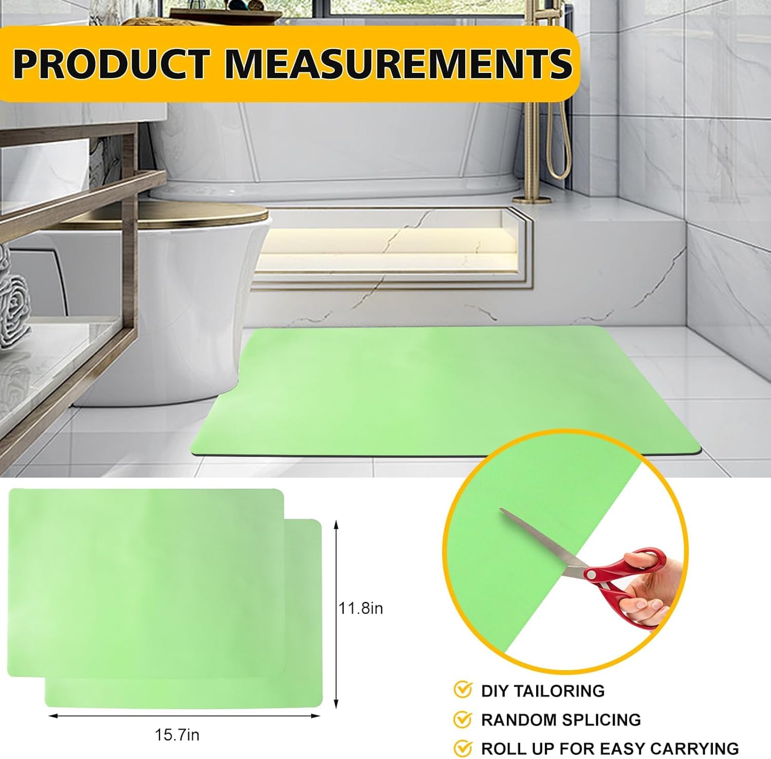 Alfombra de baño, calcomanías para bañera, alfombrillas de baño, 2 unidades, fluorescencia, fácil de limpiar, 15.7 x 11.8 pulgadas