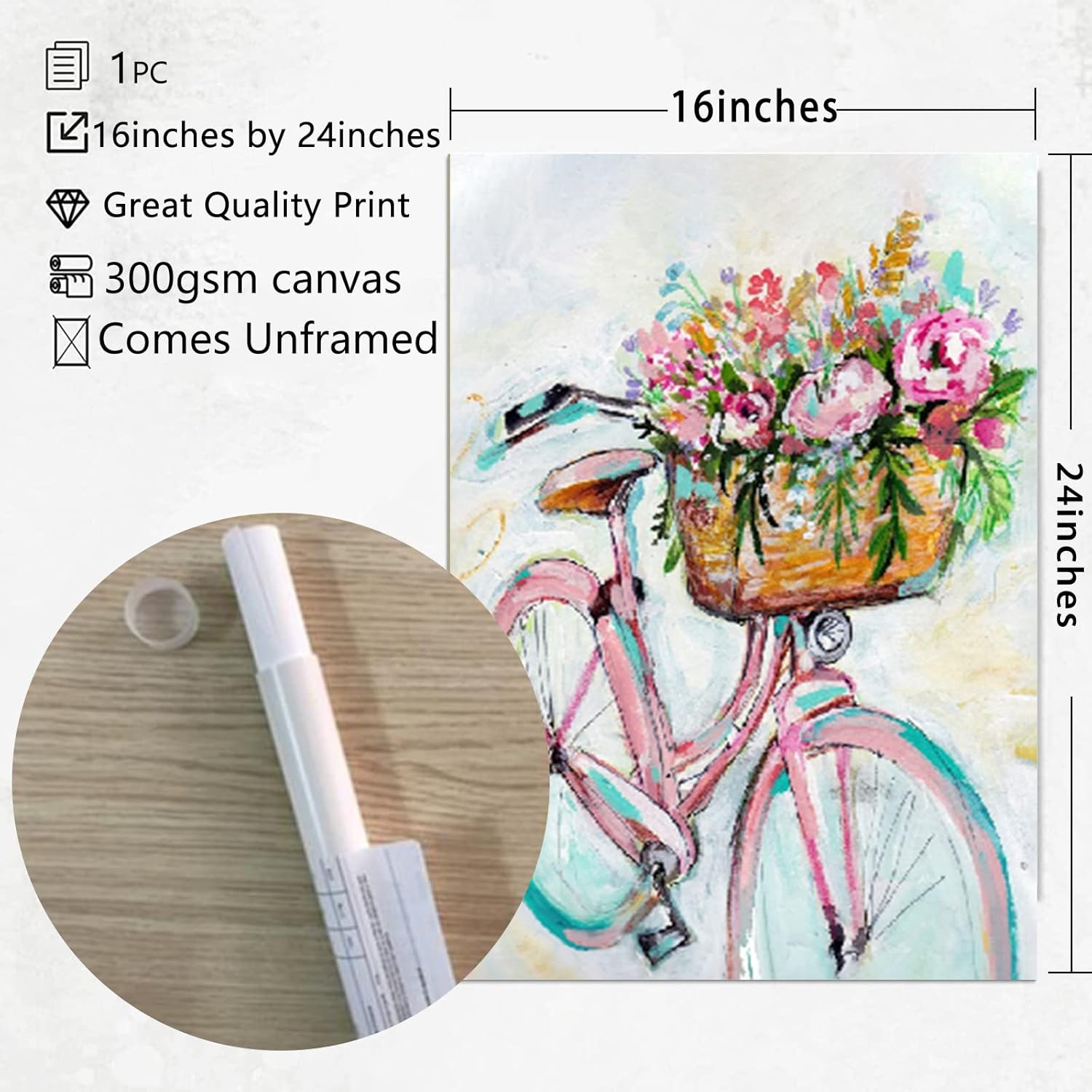 Arte de pared de granja para baño, decoración de pared retro para bicicleta, estilo rural, cesta de flores, cuadros abstractos de flores de