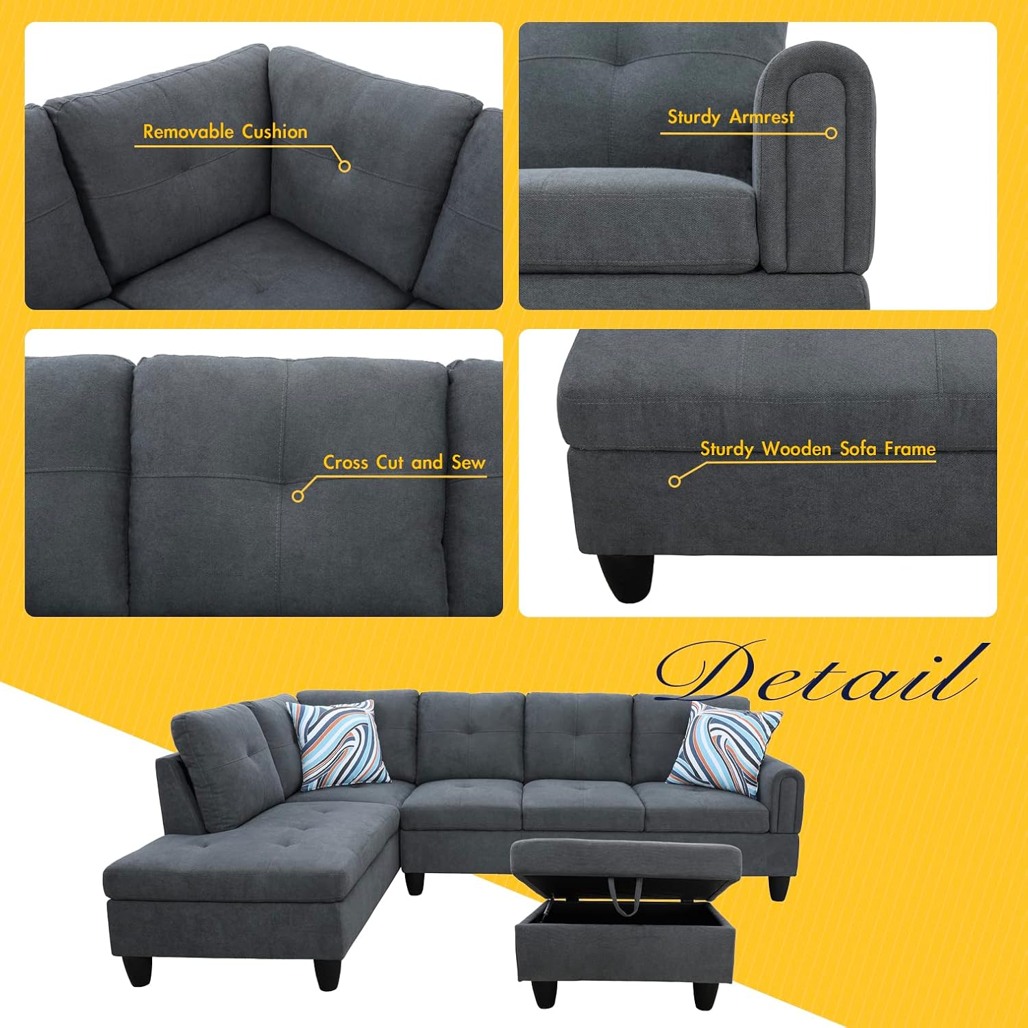 Star Home Living Maryland – Sofá seccional orientado a la izquierda, en forma de L, color gris oscuro