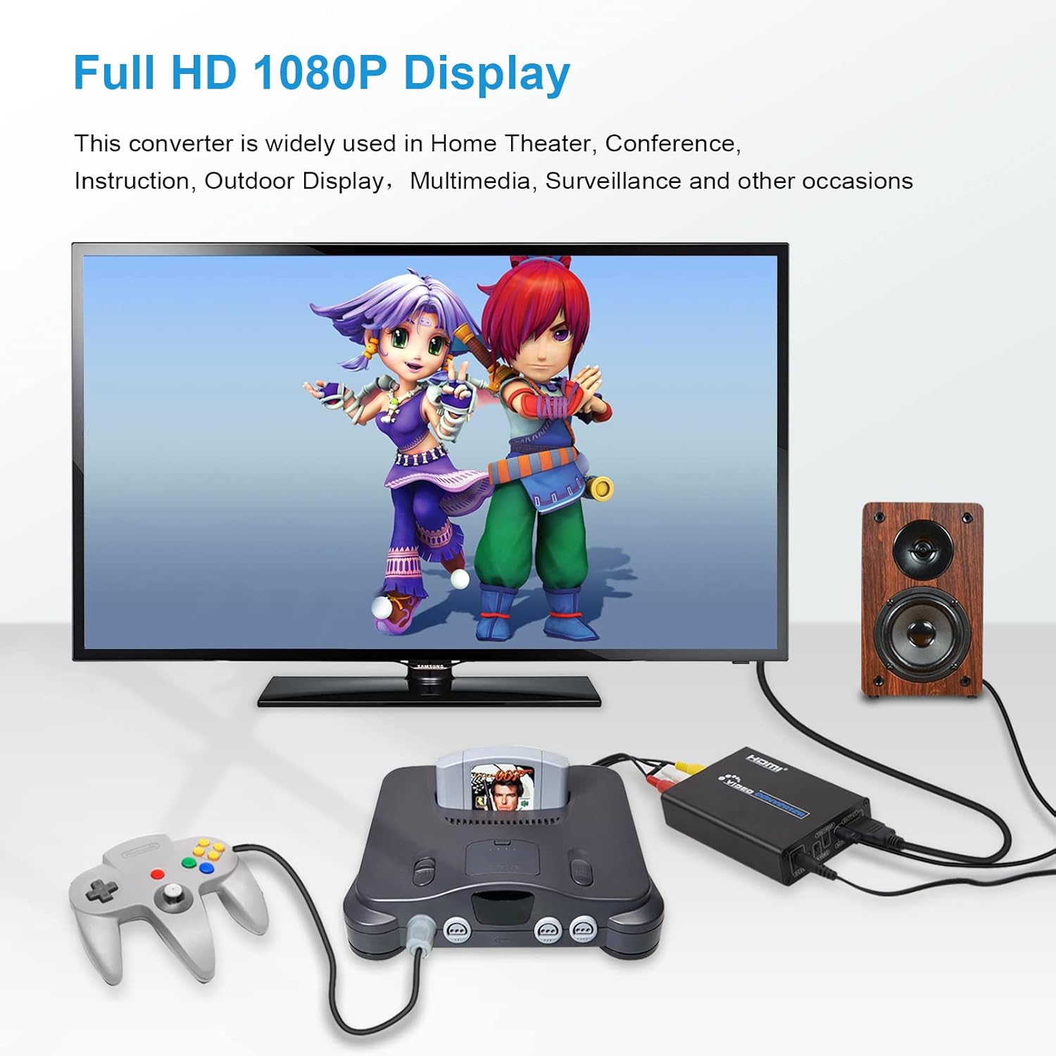 Convertidor RCA Svideo a HDMI con cables RCA + S-Video, RCA compuesto CVBS AV o Svideo + entrada de audio RL a salida HDMI Convertidor de lujo