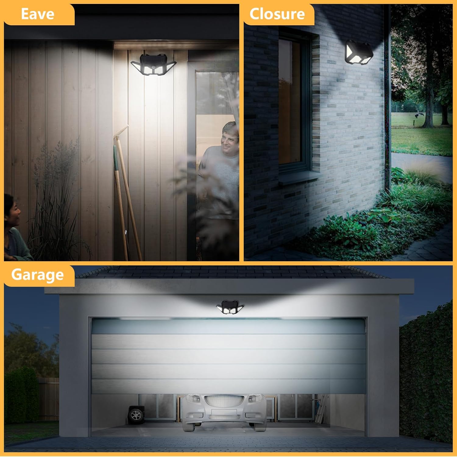 solebell Luz solar para exteriores, 122 LED, luces solares para exteriores IP44 impermeable con 2 cabezales ajustables 270 gran angular, luces de