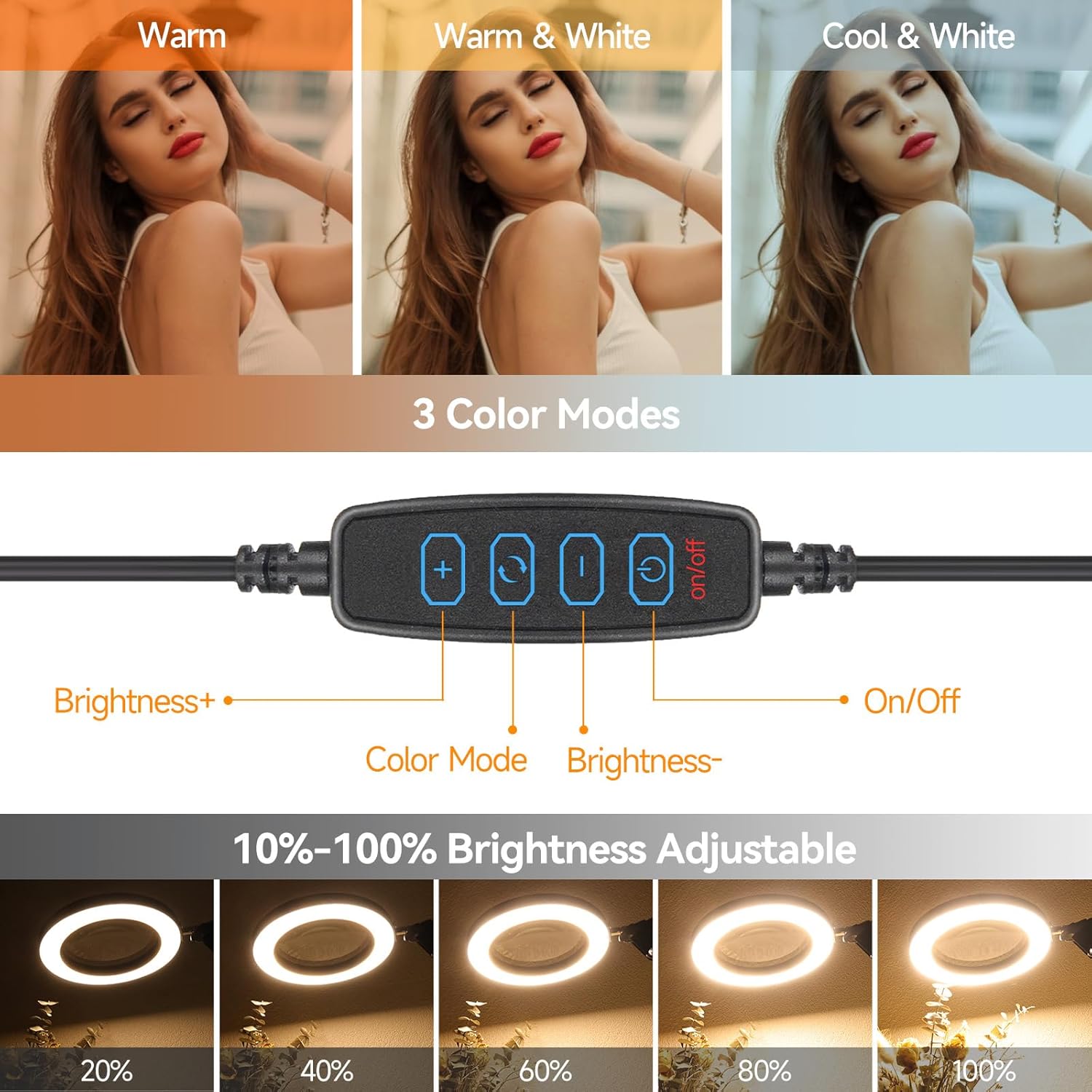 Lupa con luz y soporte, lupa iluminada LAKIX 10X con 72 luces LED, 3 modos de color lupa iluminada y brazo ajustable para lectura, manualidades,