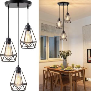 YXTH Lámpara colgante de 3 luces, iluminación colgante colgante de granja, lámpara colgante de isla de cocina industrial ajustable, lámpara de techo YXTH Lámpara colgante de 3 luces, iluminación colgante colgante de granja, lámpara colgante de isla de cocina industrial ajustable, lámpara de techo