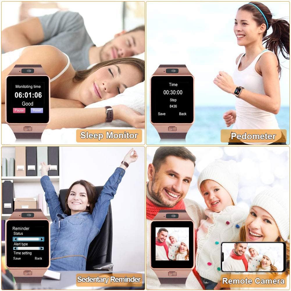 Reloj inteligente Padgene DZ09Bluetooth, con cámara, para Samsung S5, Note 234, Nexus 6, HTC, Sony y otros celulares Android, 1, Dorado, Blanco