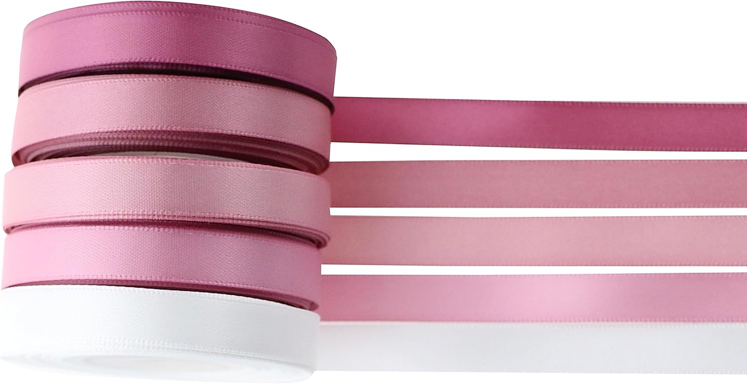 Cinta rosa polvorienta de 38 pulgadas, cinta de satén rosa polvoriento, 5 rollos de cinta rosa rosa para boda, cinta malva para envoltura de