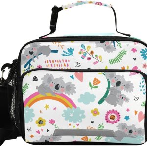Linda lonchera con estampado de flores de koala para niños y niñas, bolsa de almuerzo aislada para niños, correa de hombro, reutilizable, para la Linda lonchera con estampado de flores de koala para niños y niñas, bolsa de almuerzo aislada para niños, correa de hombro, reutilizable, para la