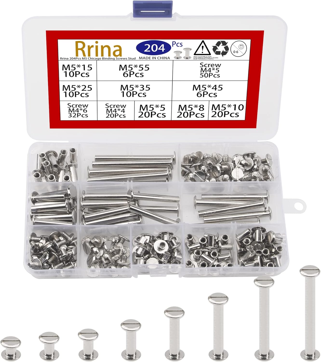 Rrina 204 piezas M5 Chicago Tornillos de encuadernación Stud Posts Remache Botón Surtido Kit para DIY Scrapbook Photo Álbumes de Fotos