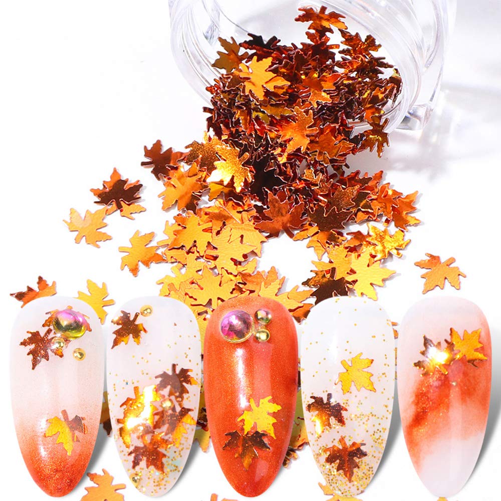 6 colores de otoño uñas arte calcomanías 3D hojas de arce lentejuelas otoño brillo uñas suministro hoja de arce diseño pegatinas de uñas acrílico