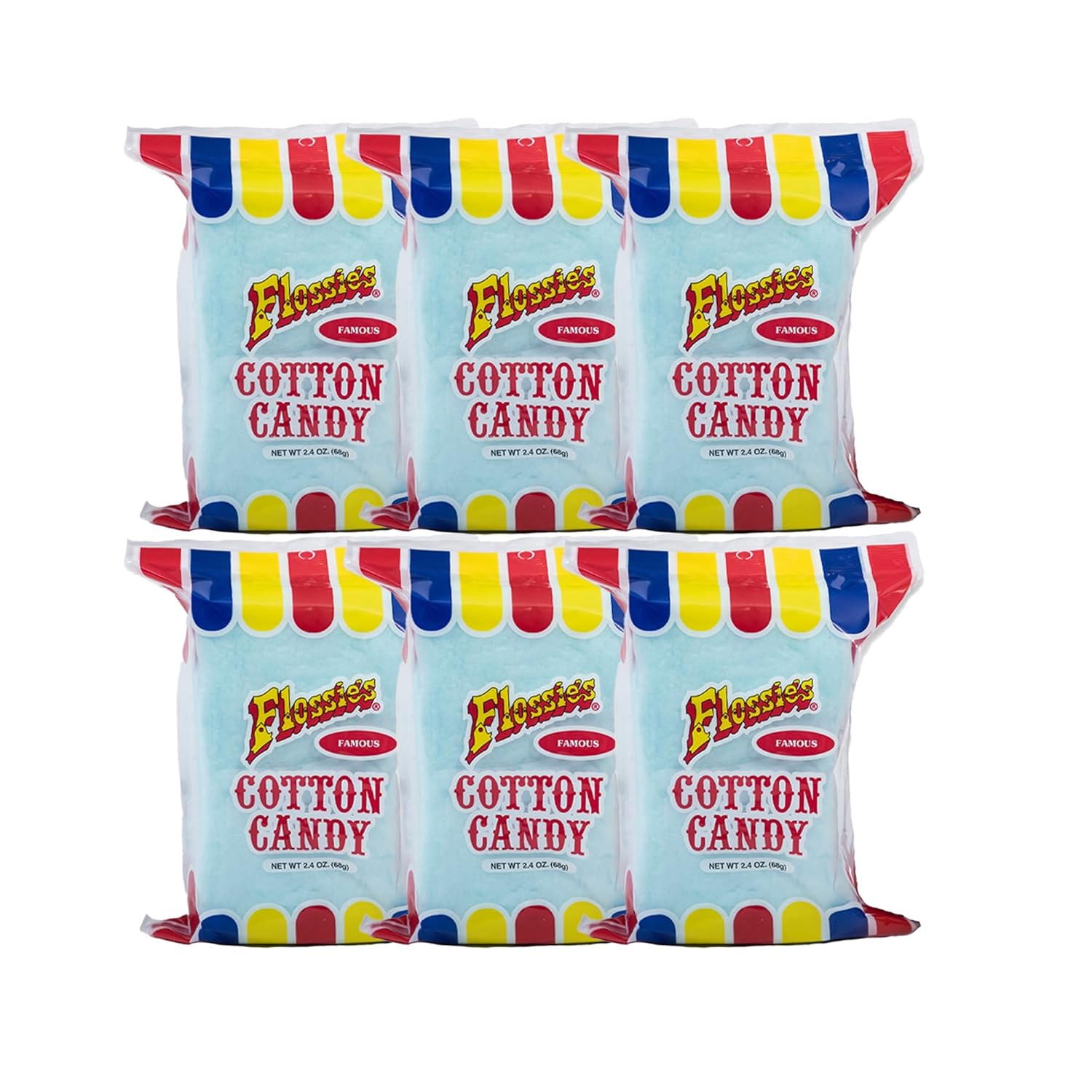 Flossie’s Famoso sabor de fiesta de algodón de azúcar azul, bolsa de 2.4 onzas (paquete de 6)