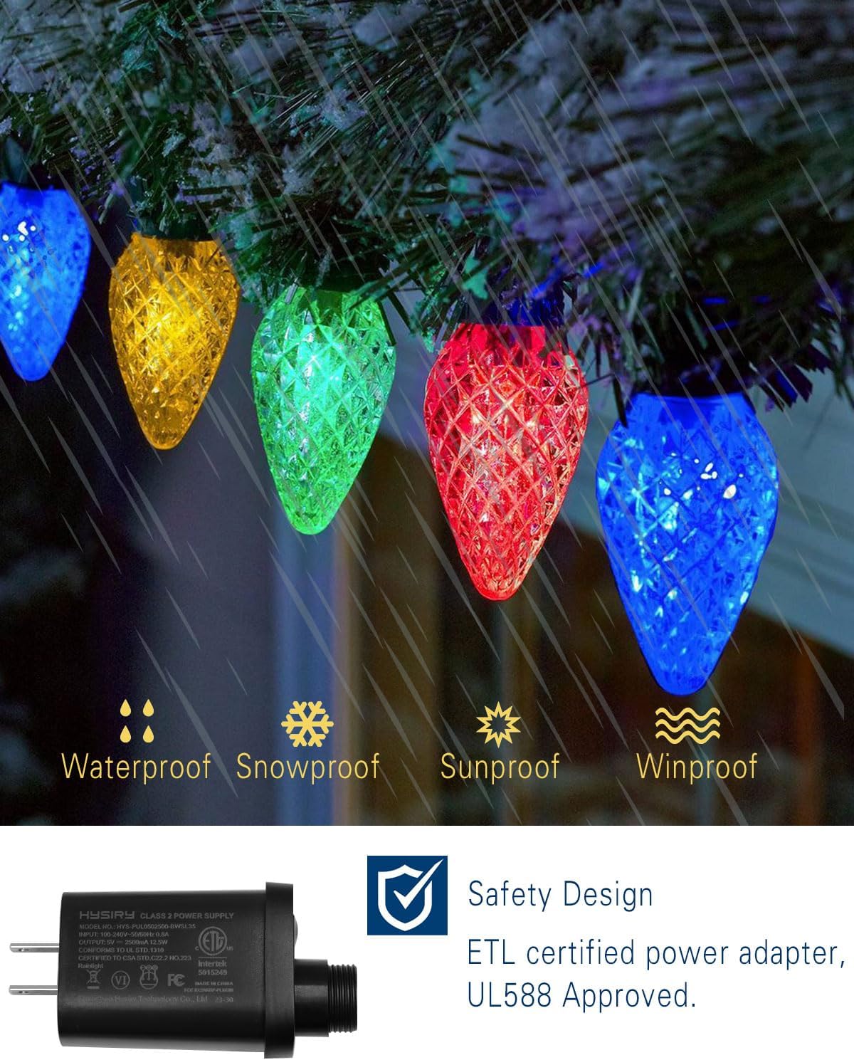 HIITEN Luces de Navidad RGB C9 para exteriores de 79 pies, 100 LED, efectos de persecución de bricolaje, luces de Navidad inteligentes, aplicación