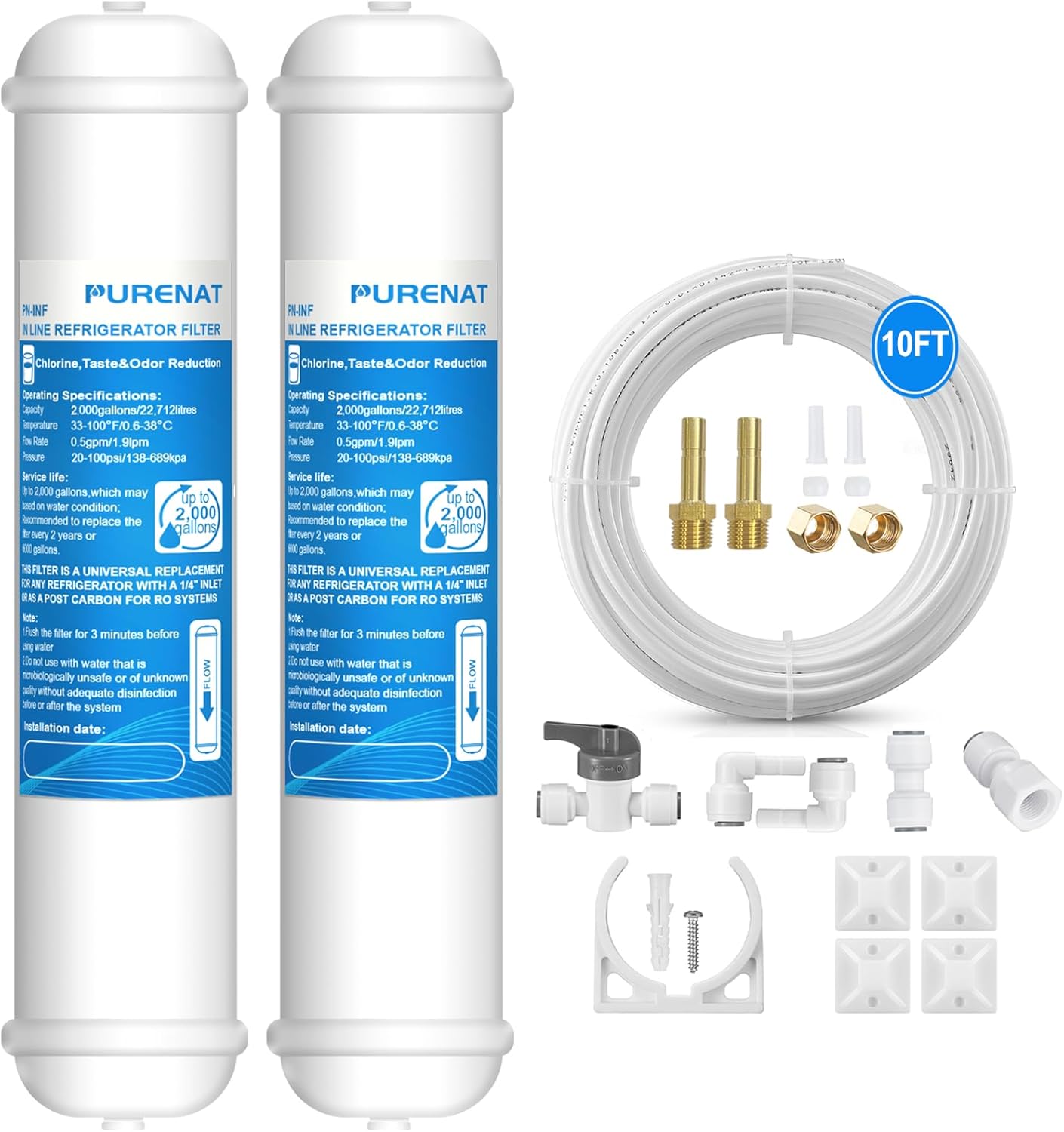 Filtro de agua en línea para refrigerador y máquina de hielo (paquete de 2), repuesto de filtro de carbono de poste de conexión a presión de 14