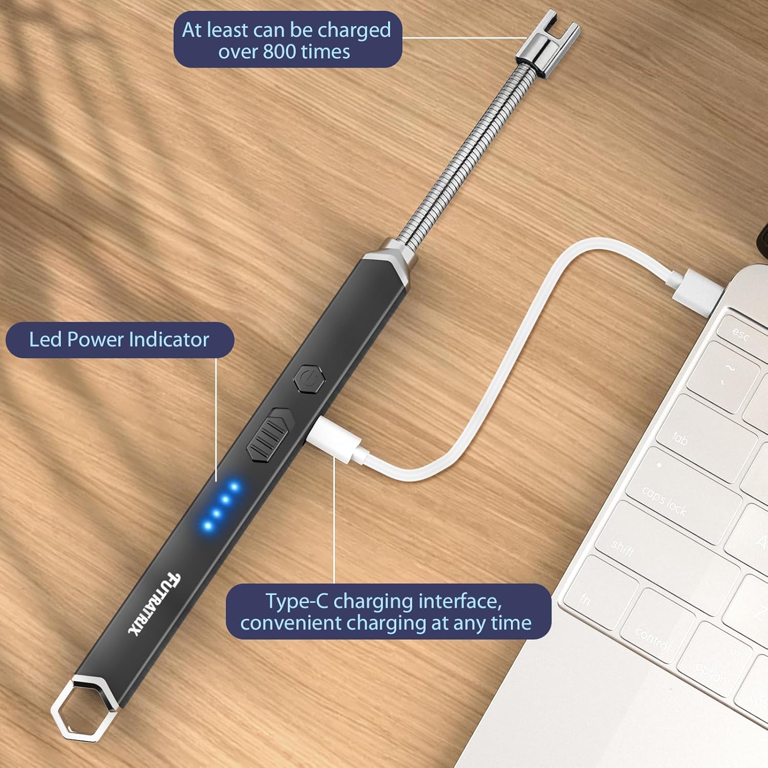 Encendedor electrónico de vela de arco, resistente al viento, sin llama, recargable por USB, encendedor eléctrico (1 unidad, negro)