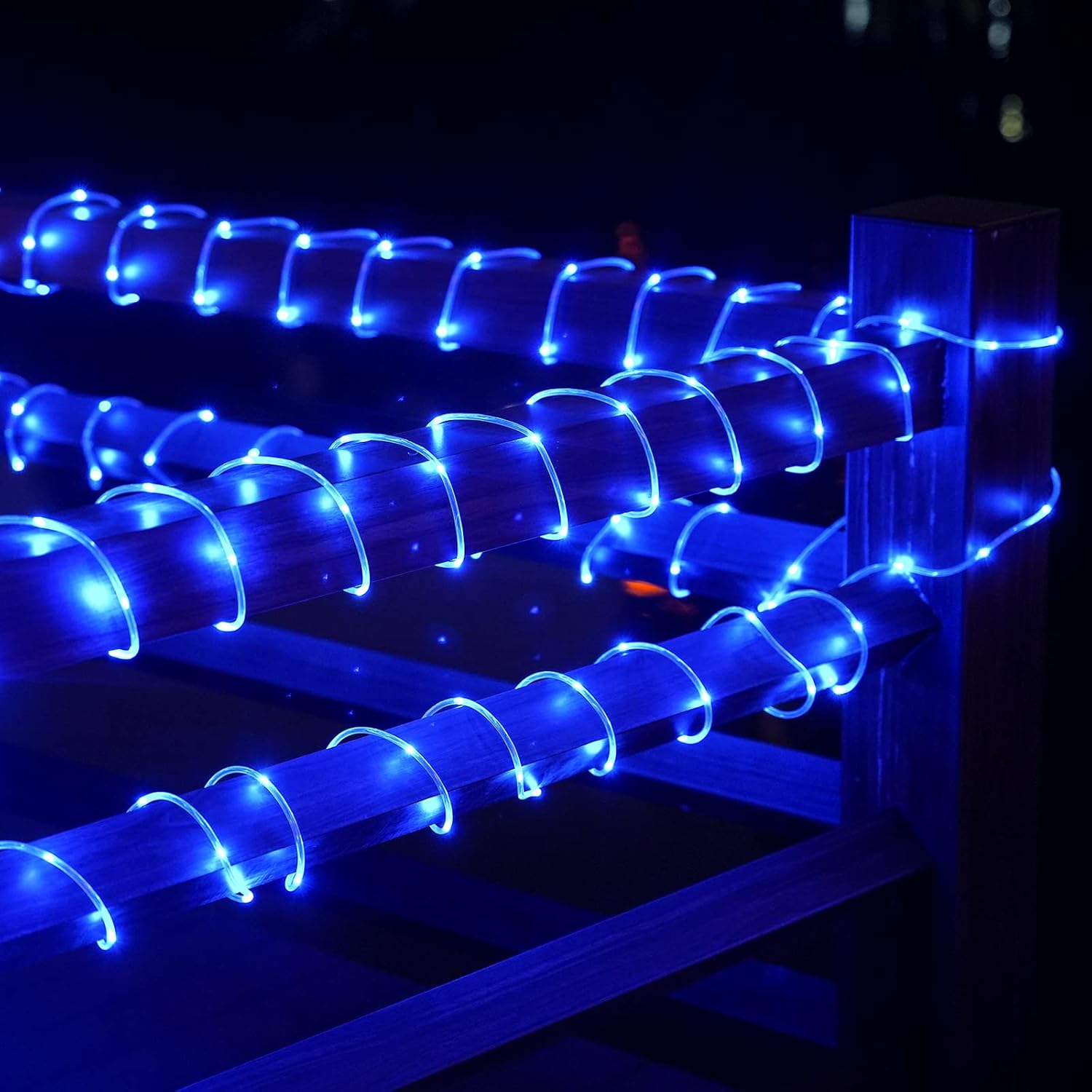 Cuerda de luces solares impermeables para exteriores, 66 pies, 200 luces LED solares de Navidad, luces solares azules para exteriores, para piscina,