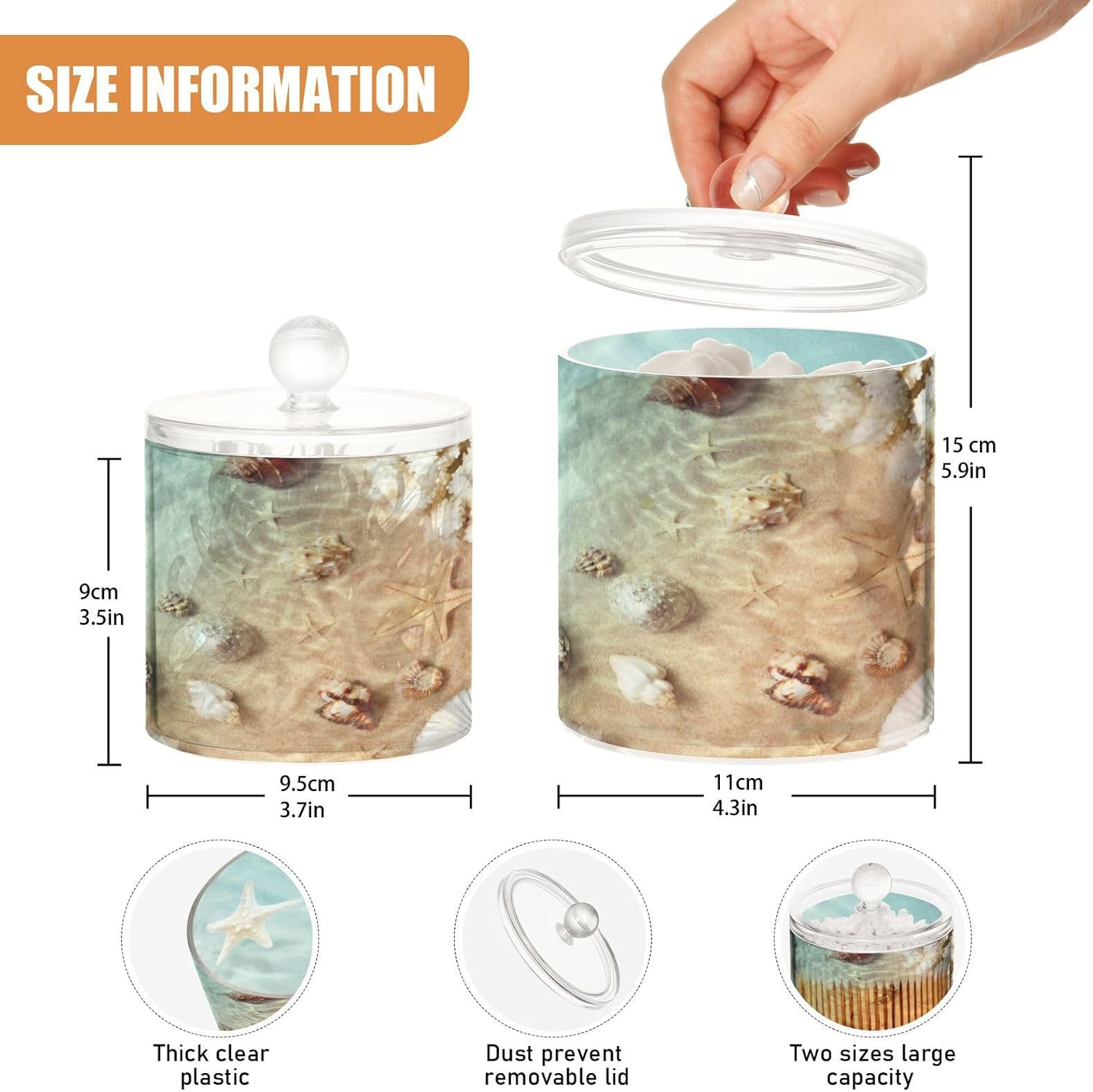 Starfish Summer Beach Qtip – Dispensador de soporte con tapas, juego de 2 recipientes de plástico para almacenamiento de alimentos, recipientes de
