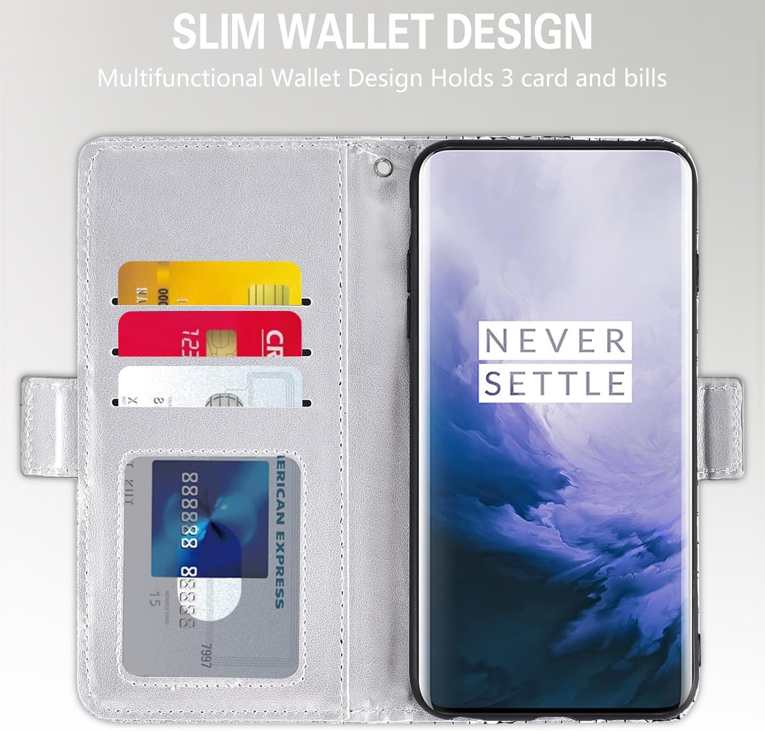 Asuwish Funda para teléfono para OnePlus 7 Pro con protector de pantalla y tarjetero con purpurina brillante para OnePlus7Pro 5G One Plus 1+7 1Plus