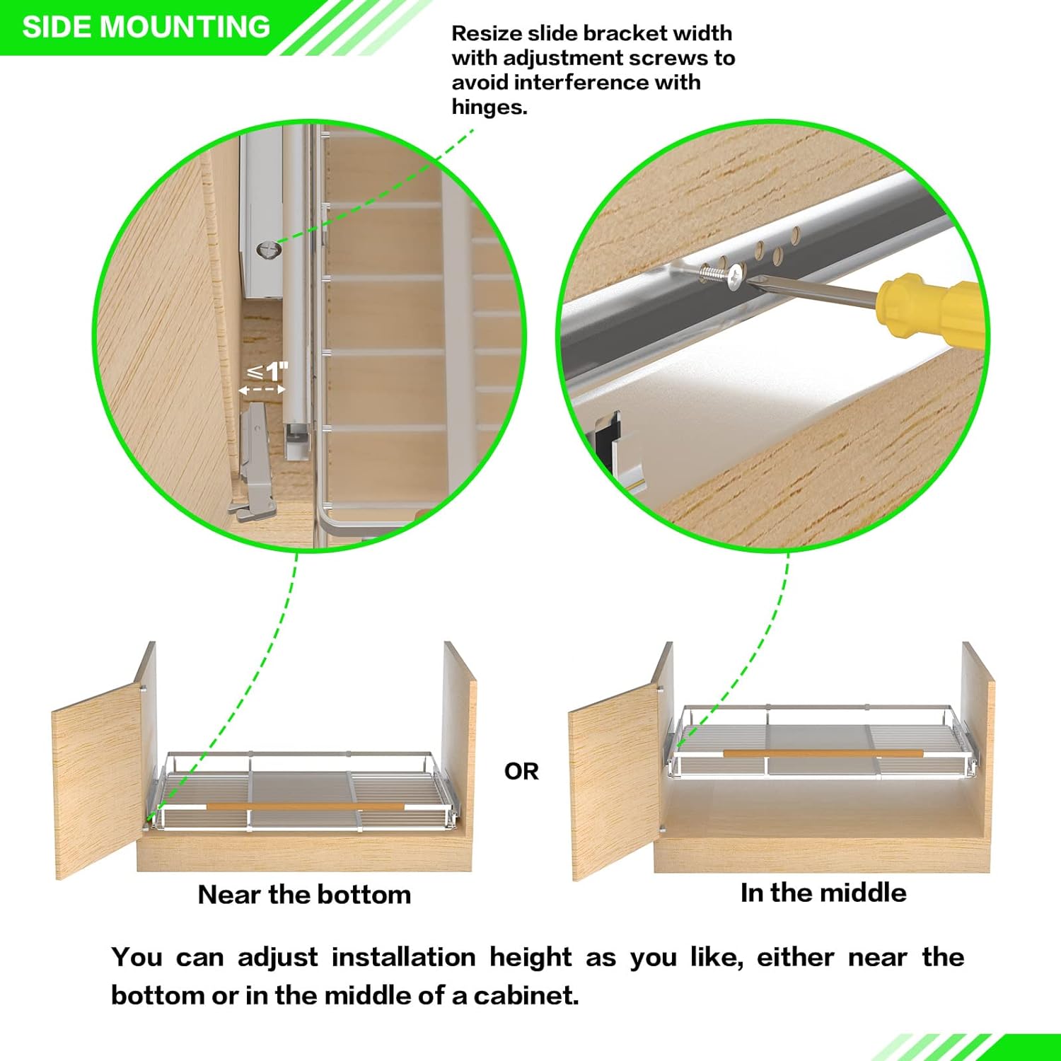 WEJIPP Organizador de gabinete extraíble para gabinete de cocina, cajón de gabinete de cocina resistente, estante de almacenamiento de acero
