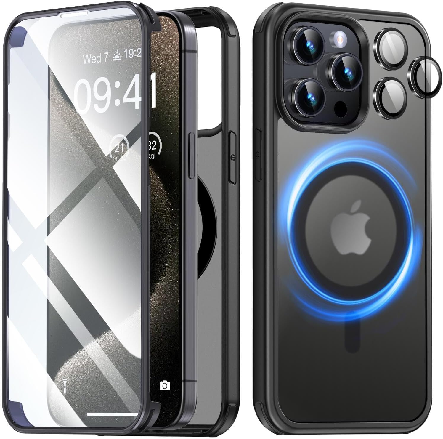 Matekxy MagSafe – Funda para iPhone 15 Pro Max, protección de grado militar, protector de pantalla de vidrio templado integrado con protector de