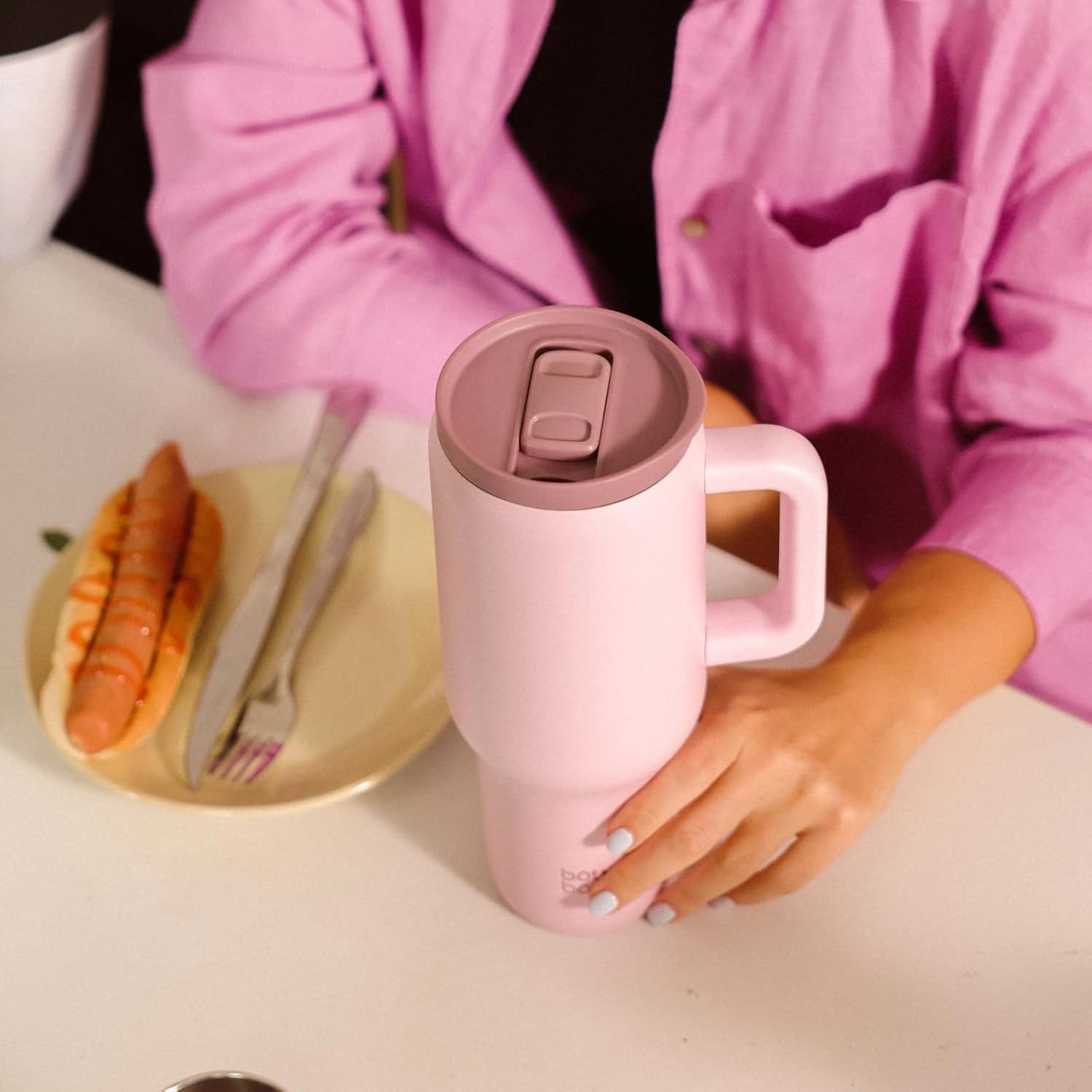 BOTTLE BOTTLE Vaso de 40 onzas con asa y pajita, taza de viaje al vacío de acero inoxidable para automóvil, botella de agua al vacío de acero