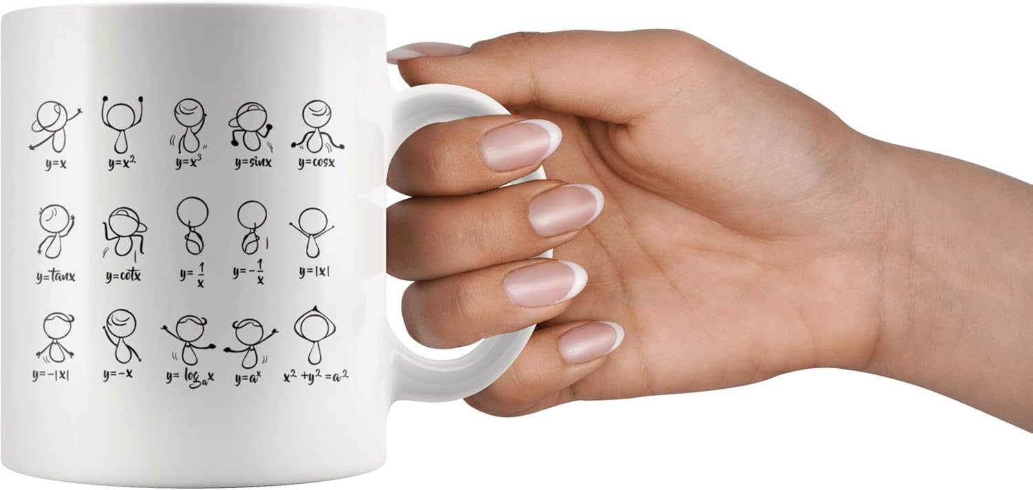 Panvola Taza de café de matemáticas divertidas, taza de café de cerámica de 11 onzas, figuras de baile, ecuación, matemáticas, maestro, estudiantes,