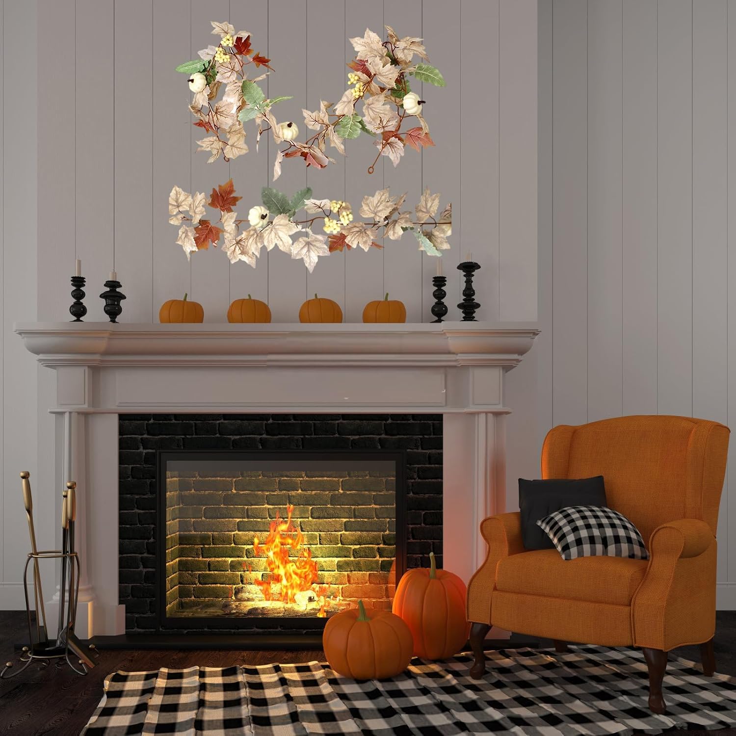Guirnalda de hojas de arce de Halloween de 5.6 pies, calabaza blanca, vid de hojas de arce para Navidad, granja, decoración de otoño, decoración