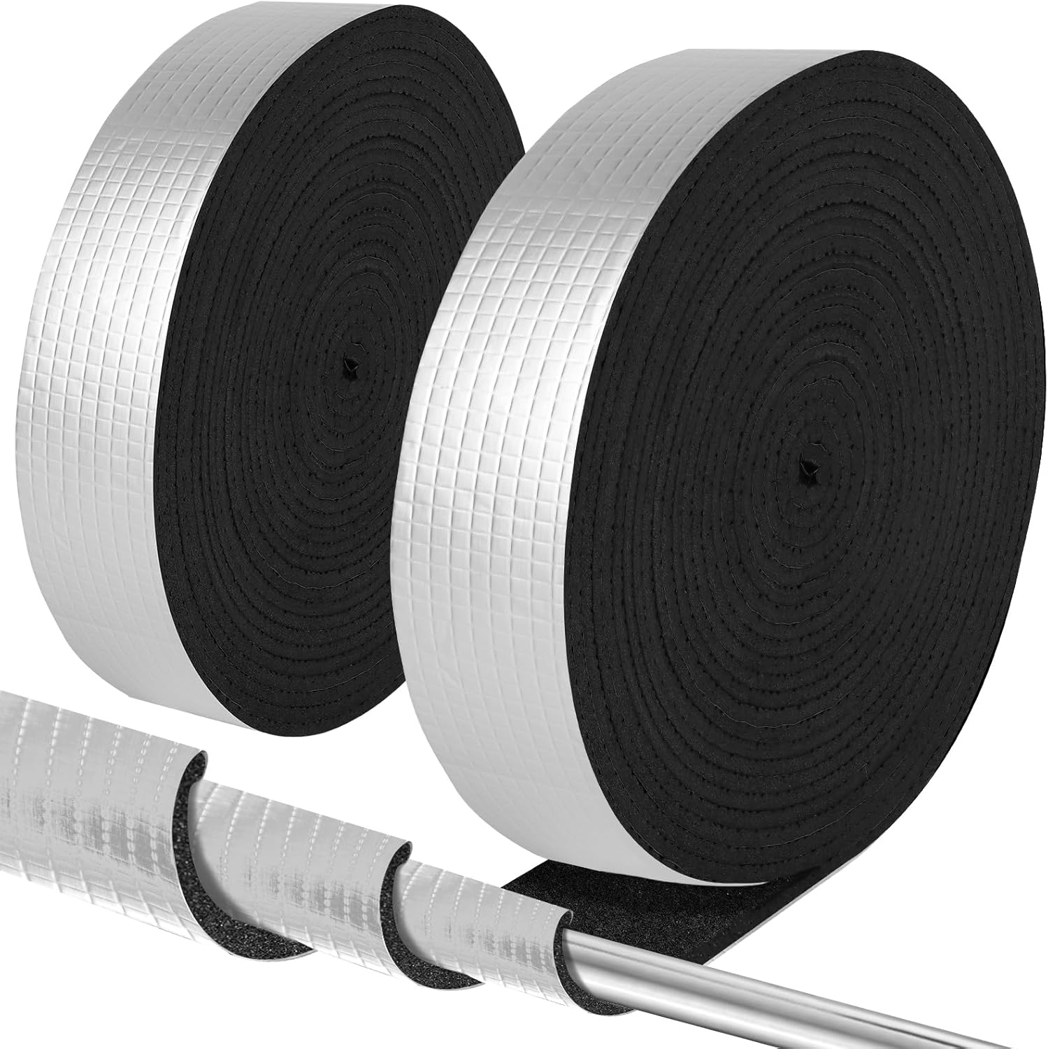 Envoltura de aislamiento de tuberías de 2 pulgadas de ancho x 32.8 pies de espuma y papel de aluminio para exteriores, cinta aislante autoadhesiva