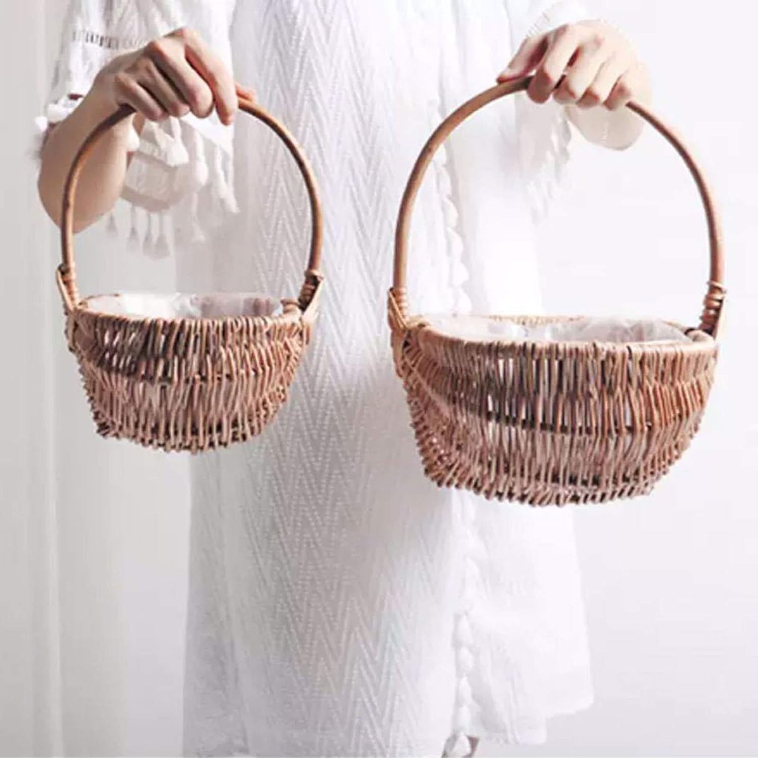 SLDHFE Cesta de flores tejida a mano con forma ovalada de ratán con asa e inserto de plástico, cestas de almacenamiento decorativas para decoración