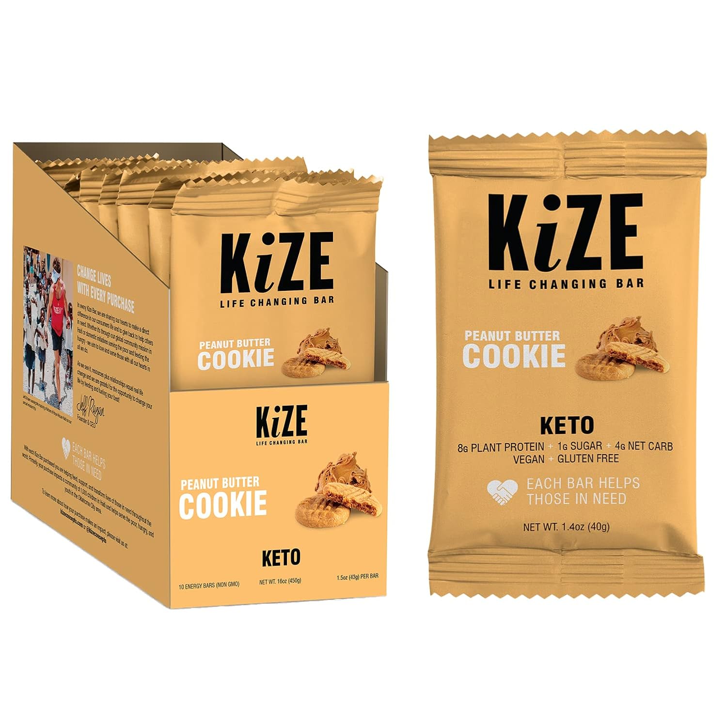 KiZE Barra energética Keto, 0.04 oz de azúcar, 0.14 oz de carbohidratos netos, 0.28 oz de proteína a base de plantas, galleta de mantequilla de