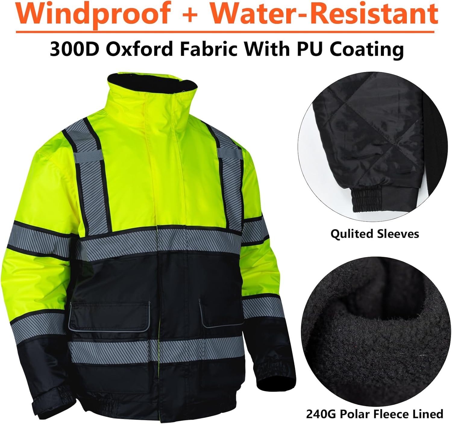 VENDACE Hi Vis – Chaquetas de invierno reflectantes de seguridad para hombre, forro polar, chaqueta de alta visibilidad ANSI Clase 3 (amarillo, 3XL)