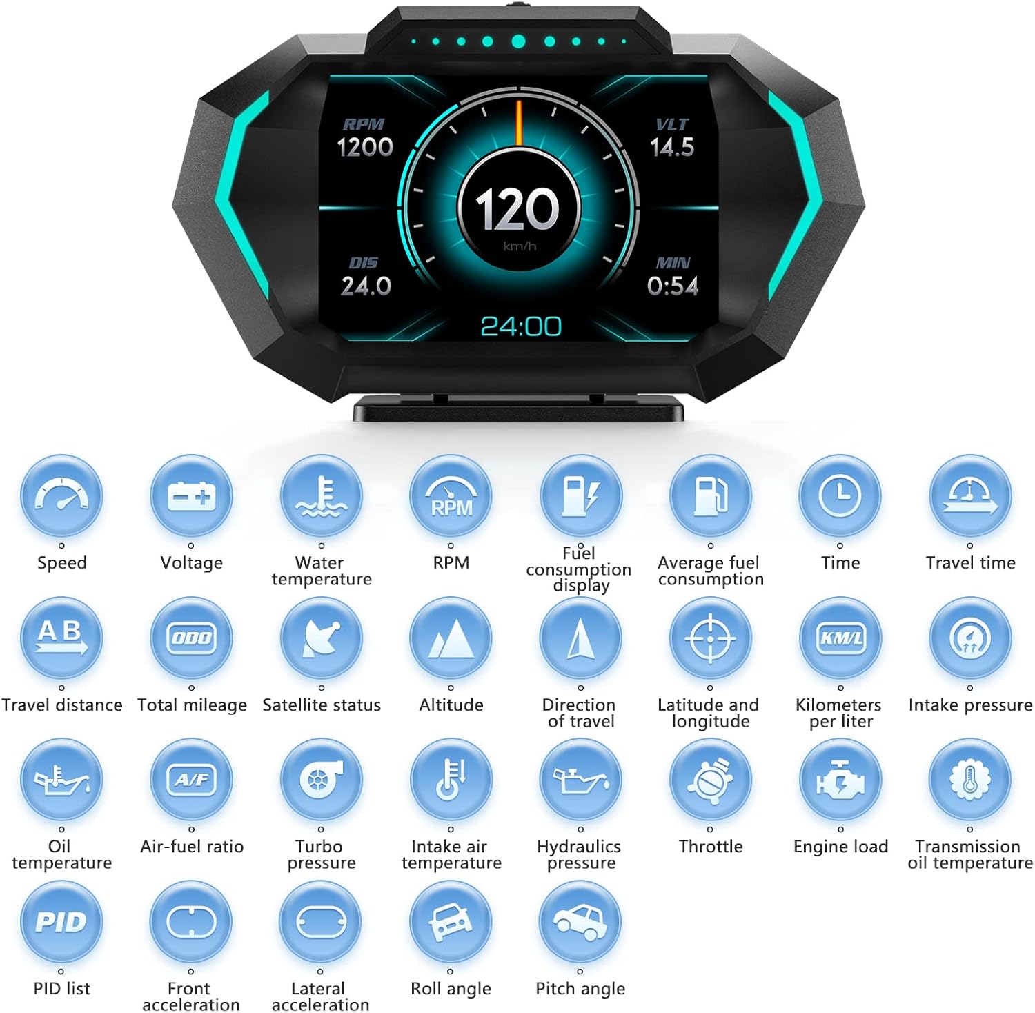 Velocímetro para automóvil, pantalla de calibre ACECAR OBD2, pantalla universal para coche HUD con velocidad MPH, tacómetro, resolución de