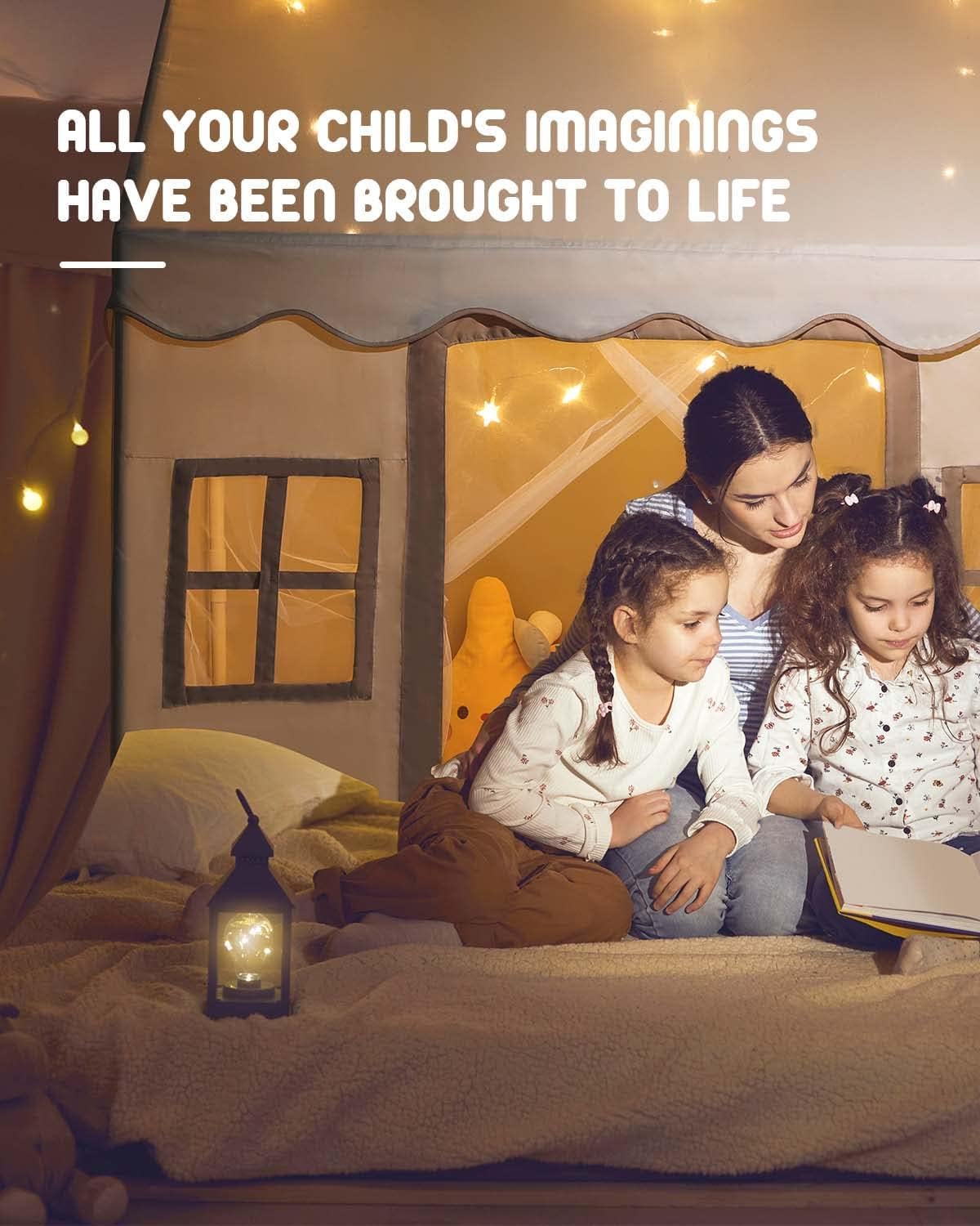 Tienda de campaña grande con alfombrilla para niños pequeños y niños, tienda de campaña interior con luz de estrella y ventanas para niñas y niños