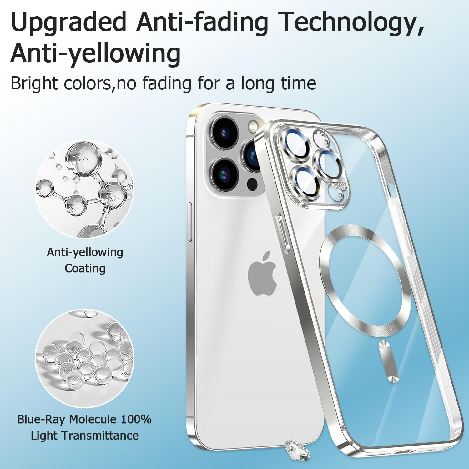 Funda magnética transparente para iPhone 15 Pro compatible con MagSafe protector de lente de cámara integrado Funda protectora de TPU para iPhone 15