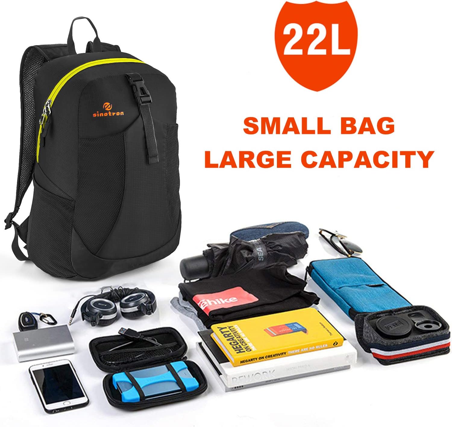 Sinotron Mochila de senderismo ligera de 22 litros, mochila pequeña de senderismo para mujeres y hombres, viajes, campamento y vacaciones