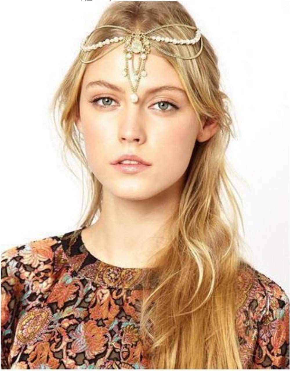 Cathercing Colgante de perlas de Halloween para mujer, cadena de cabeza de Halloween para la frente, diadema bohemia, diadema para graduación, boda,