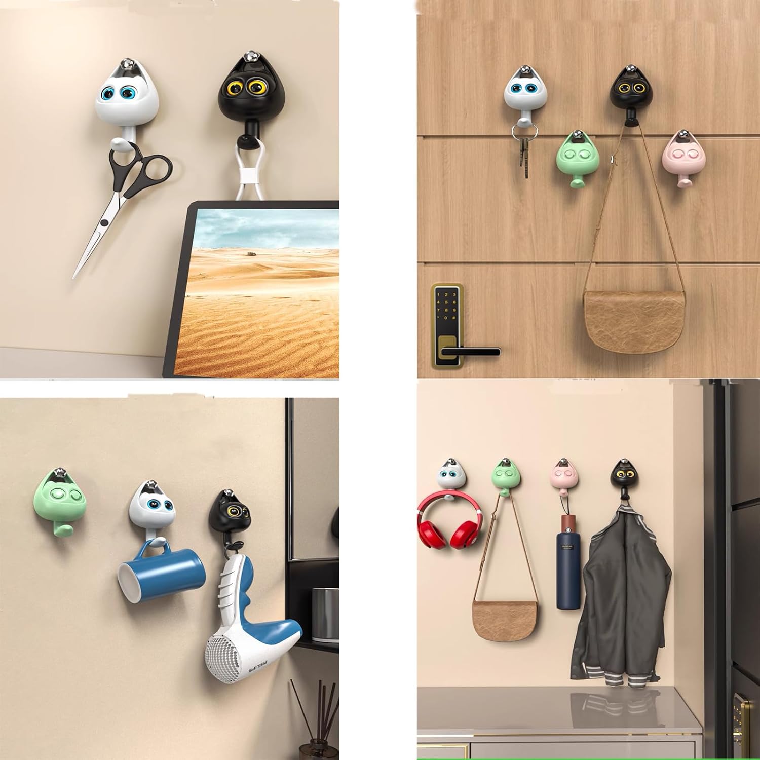 TalkiiWith Ganchos adhesivos creativos, 4 ganchos para colgar toallas, sombreros, abrigos, bolsas de tela, cinturones, llaves, para colgar en la