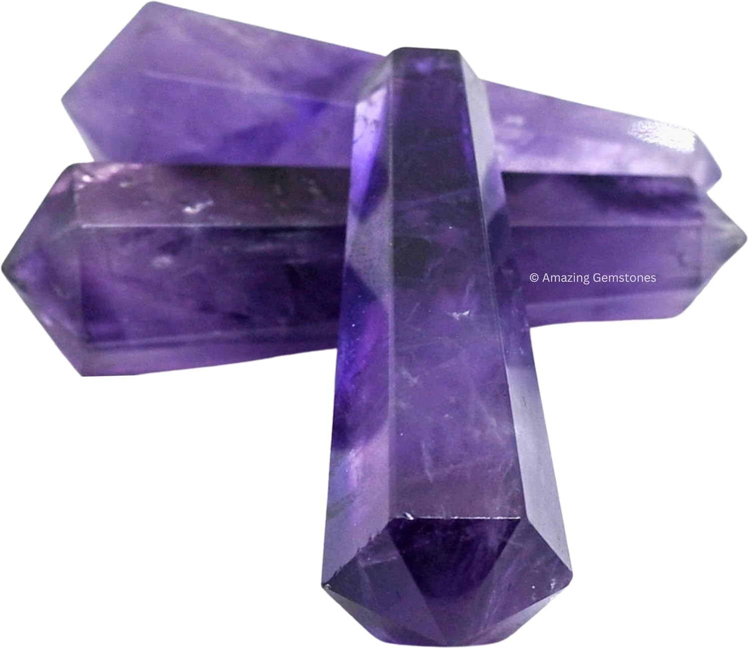 Puntos de cristal de amatista, cristales curativos y piedras a granel, paquete de 3 puntas curativas de doble terminación, cristales a granel para
