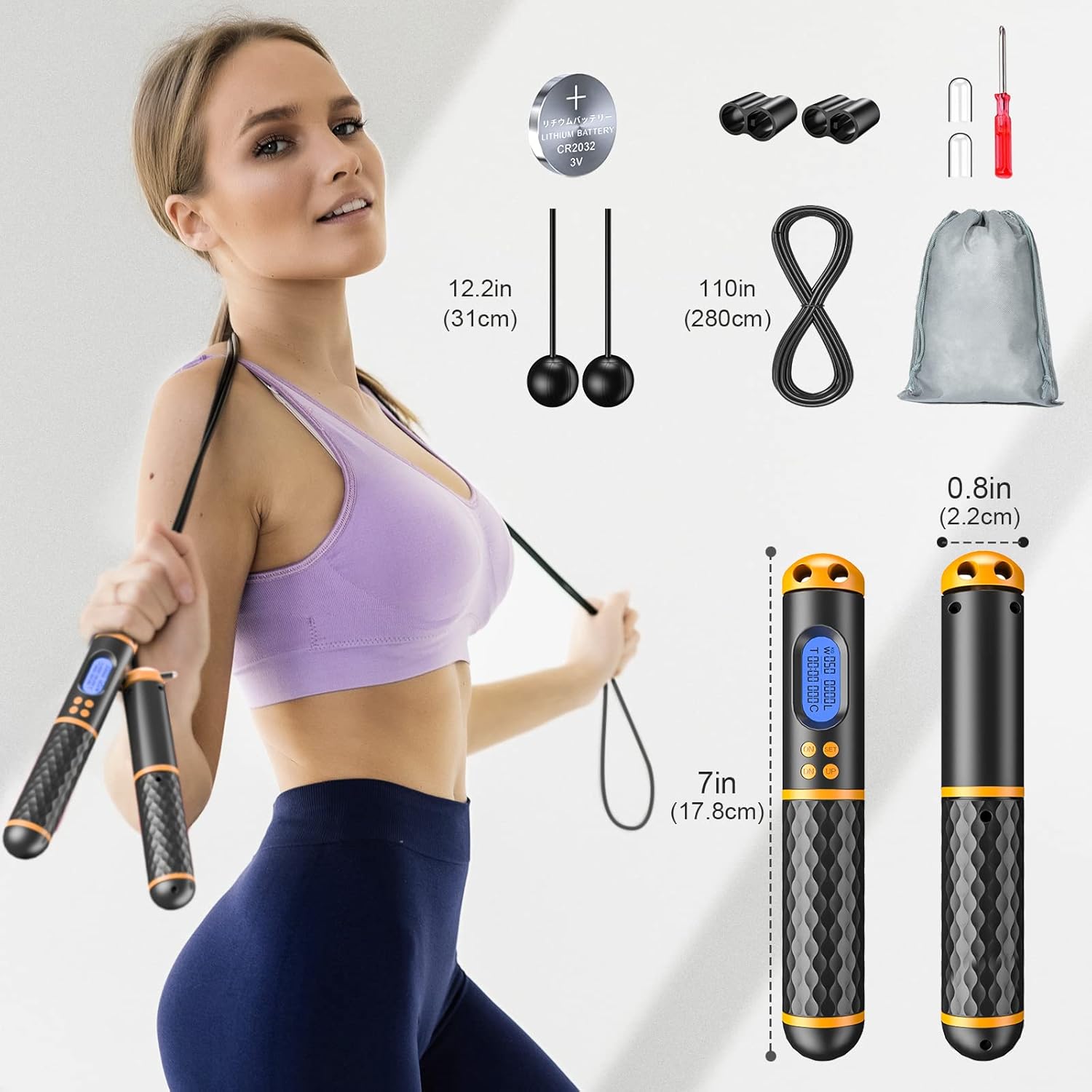 Cuerda de saltar inteligente, cuerda de saltar de fitness con registro de pesoapacióntiempocalorías, cuerdas de saltar ajustables para gimnasio en