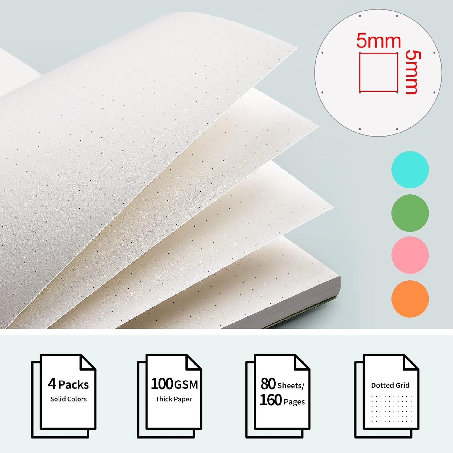 EMSHOI Cuaderno de espiral de puntos, paquete de 4 cuadernos A5 de cuadrícula de puntos pequeños de 5.7 x 8.22 pulgadas, 640 páginas de 3.53 ozm de