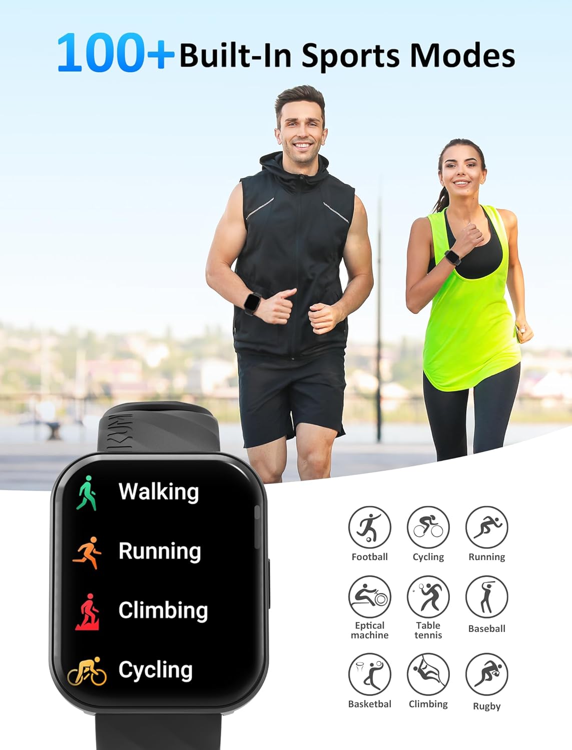 Kumi Reloj inteligente para hombre, reloj inteligente de 1.96 pulgadas para Android iOS (respuestahacer llamadas), frecuencia cardíaca, SpO2 y